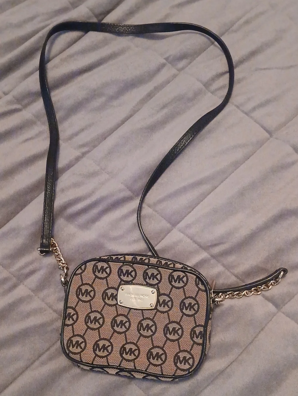 Michael Kors Beige/Brown MK Logo Crossbody Bag with Chain Strap